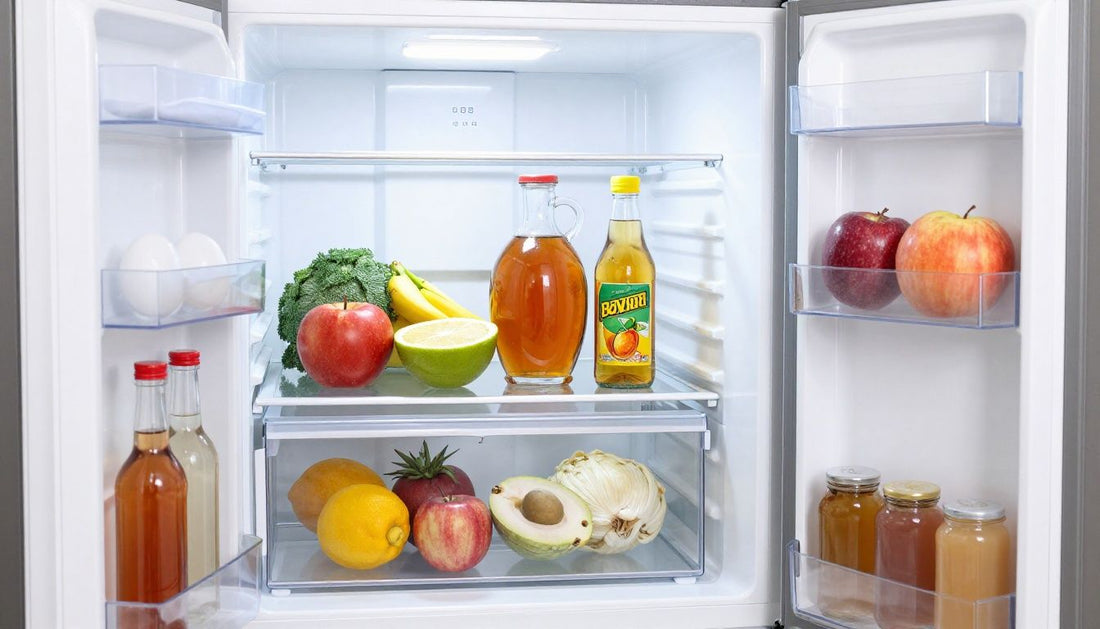 A perfectly organized home refrigerator with drinks neatly arranged on shelves and in the door, showcasing an efficient system.