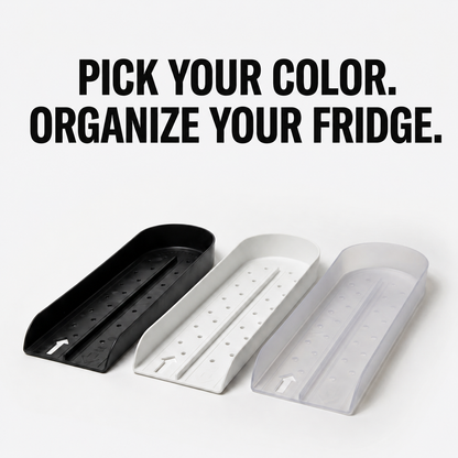 beverage organizer trays for fridge in black, white, and frost colors showing FIFO drink organizer design options