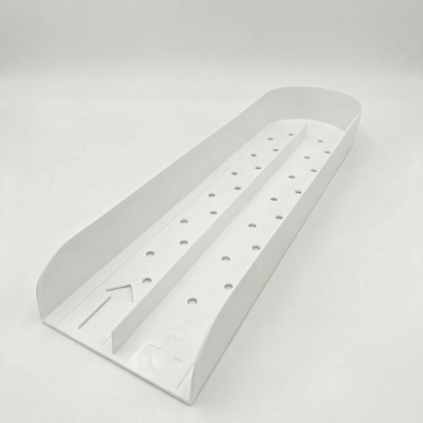 U-Beverage Tray Long in white, FIFO drink organizer for garage and bar coolers, holds up to 16 cans or bottles